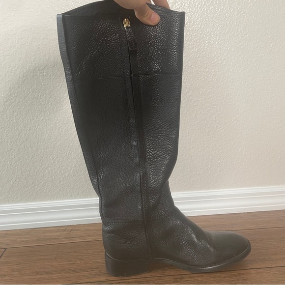 Black Leather Riding Boots with Gold Logo Tory Burch boots tall black boots - Picture 14 of 16